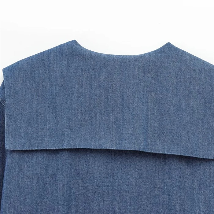 Zach Women's Lapel Long Sleeve Button-Up Denim Shirt 5