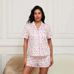Women's 2 Piece Heart Short Sleeve Lounge Sleepwear Set 1