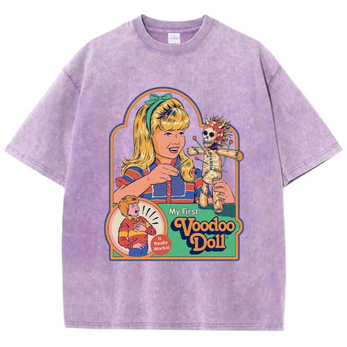 voodoo print distressed washed t shirt – breathable summer tee for casual street fashion Voodoo Print Distressed Washed T-Shirt – Breathable Summer Tee for Casual Street Fashion 2