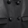 women's black leather look blazer – street style, o neck, double breasted leather jacket coat top Women's Black Leather-Look Blazer – Street Style, O-Neck, Double Breasted Leather Jacket Coat Top 2