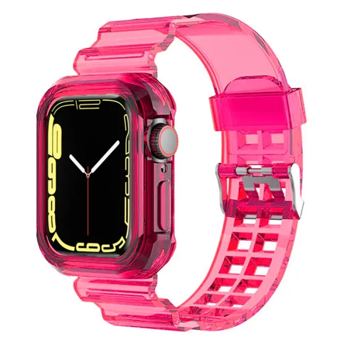 Clear Silicone Band + Case for Apple Watch 8, 7, 6, SE, 5, 3, 2 – Soft Transparent Strap for iWatch, Compatible with 40mm, 41mm, 42mm, 44mm, 45mm, 49mm