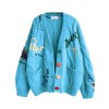 loose knitted sweater – long sleeve embroidered v neck open front cardigan, Loose Knitted Sweater – Long Sleeve Embroidered V-Neck Open Front Cardigan,