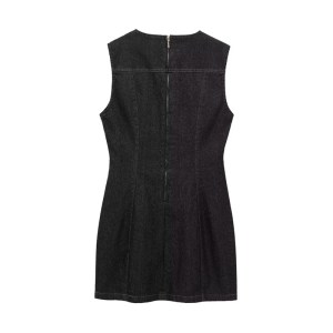 black women's sleeveless denim dress – mini dress Black Women's Sleeveless Denim Dress – Mini Dress 1