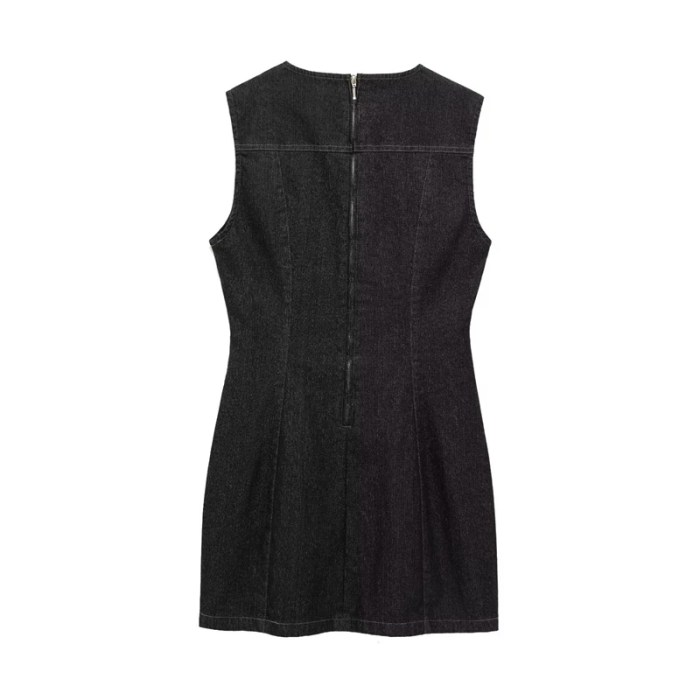 Black Women's Sleeveless Denim Dress – Mini Dress 1