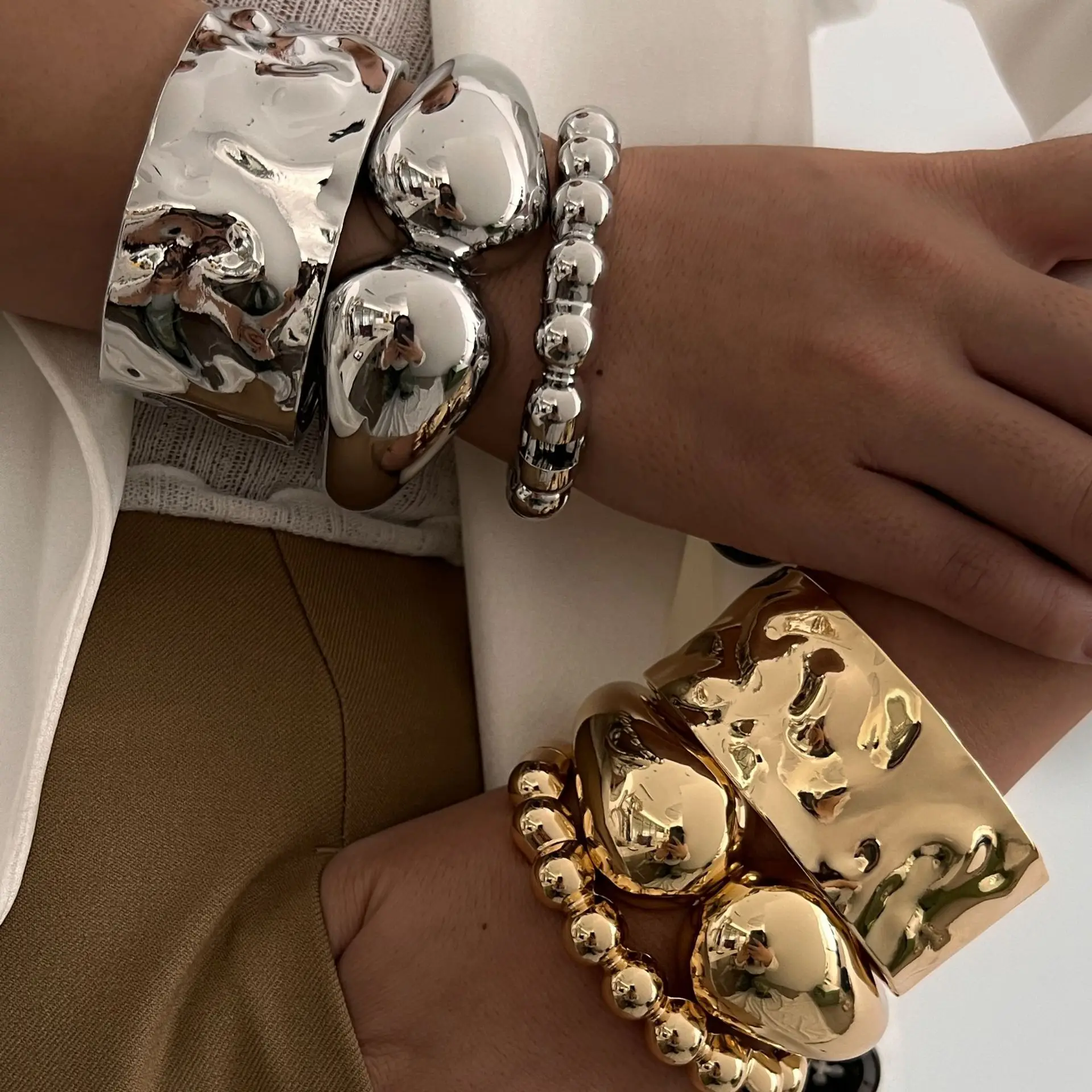 DIAZI Exaggerated Water Drop Bead Metal Cuff Bangle – Punk Wrap Bangle for Women and Men’s Jewelry