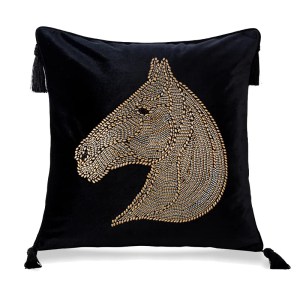 Beaded Horse Head Velvet Cushion Cover - 45x45cm Decorative Throw Pillow Case with Tassels for Sofa & Home Decor 2