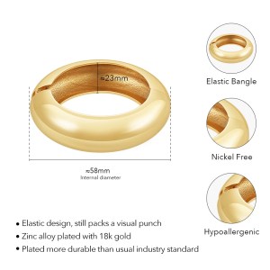 En FASH Wide Curved Elastic Bangle – 18K Gold Plated Statement Bracelet for Women 3