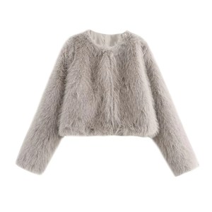 Zach Ailsa Women's Winter New Collection Solid Color Premium Texture Solid Color Round Neck Long Sleeve Fury Coat Fury Jacket 1