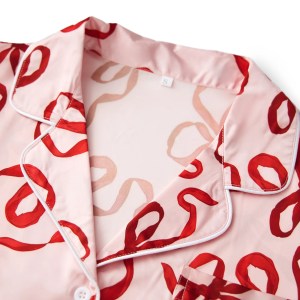 women's satin bow pajama set – long sleeve lapel button up top & shorts, 2 piece sleepwear set for cozy nights Women's Satin Bow Pajama Set – Long Sleeve Lapel Button-Up Top & Shorts, 2-Piece Sleepwear Set for Cozy Nights 5