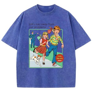 Let’s Run Away Print Women's Distressed T-Shirt – Soft, Breathable Washed Tee for Summer Street Fashion 5