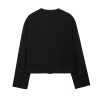 Women's Black Bright Line Loose Cropped Jacket – Safari Style, Single Breasted Blazer with Flap Pockets 1