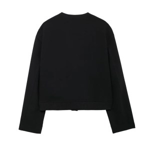 Women's Black Bright Line Loose Cropped Jacket – Safari Style, Single Breasted Blazer with Flap Pockets 1