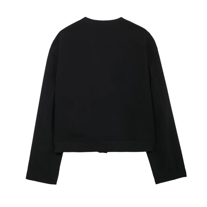Women's Black Bright Line Loose Cropped Jacket – Safari Style, Single Breasted Blazer with Flap Pockets 1