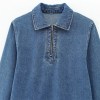 Zach Women's Casual Lapel Denim Dress – Autumn Long Sleeve with Half-Zipper Placket 3