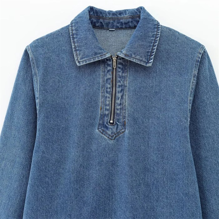 Zach Women's Casual Lapel Denim Dress – Autumn Long Sleeve with Half-Zipper Placket 3