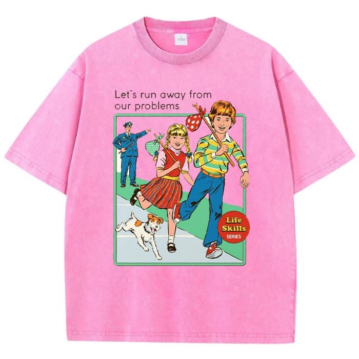 Let’s Run Away Print Women's Distressed T-Shirt – Soft, Breathable Washed Tee for Summer Street Fashion 3
