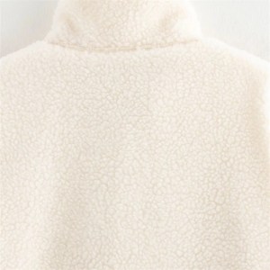 women's beige mock neck fleece coat – leisure style, double pockets, loose zipper cropped jacket Women's Beige Mock Neck Fleece Coat – Leisure Style, Double Pockets, Loose Zipper Cropped Jacket 3