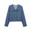 Zach Women's Lapel Long Sleeve Button-Up Denim Shirt