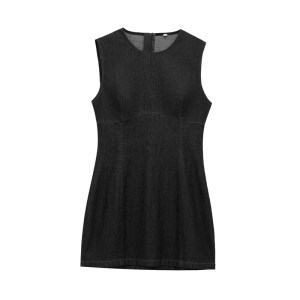 Black Women's Sleeveless Denim Dress – Mini Dress