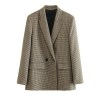 ASDS Women Fashion Double Breasted Plaid Blazer Coat Vintage Long Sleeve Flap Pockets Female Outerwear Chic Vestes Femme