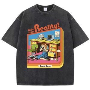 hide from reality print women's washed t shirt – distressed hip hop style, breathable & soft summer o neck tee Hide From Reality Print Women's Washed T-Shirt – Distressed Hip Hop Style, Breathable & Soft Summer O-Neck Tee 3