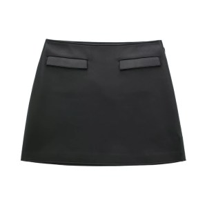 women's black leather look mini skirt – street style, high waist, slim a line with side zipper