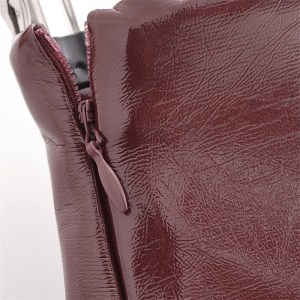 Burgundy Women's Glossy Leather A-Line Skirt – High Waist, Side Zipper, Flap Pocket Detail, Chic & Stylish 3
