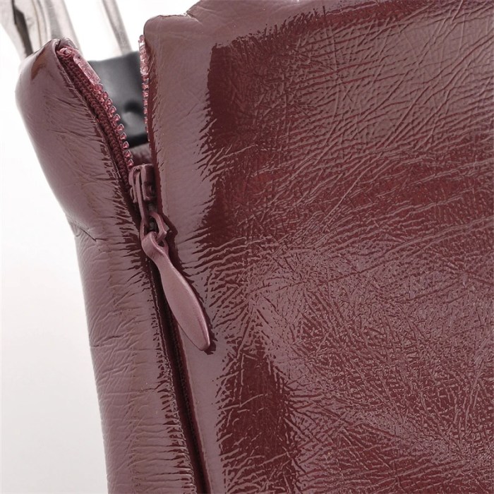 burgundy women's glossy leather a line skirt – high waist, side zipper, flap pocket detail, chic & stylish Burgundy Women's Glossy Leather A-Line Skirt – High Waist, Side Zipper, Flap Pocket Detail, Chic & Stylish 3