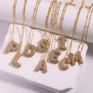 chunky cubic zirconia gold plated bubble alphabet letter necklace – monogram balloon initial pendant, perfect women’s gift Chunky Cubic Zirconia Gold-Plated Bubble Alphabet Letter Necklace – Monogram Balloon Initial Pendant, Perfect Women’s Gift 3