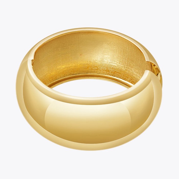 En FASH Wide Curved Elastic Bangle – 18K Gold Plated Statement Bracelet for Women