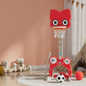 keezi kids basketball hoop stand adjustable 5 in 1 sports center toys set red