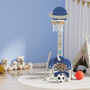 keezi kids basketball hoop stand adjustable 6 in 1 sports center toys set blue