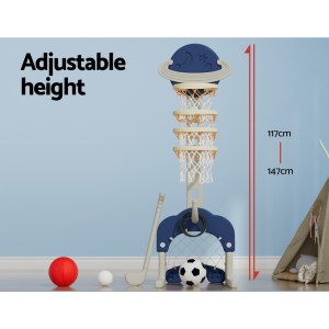 keezi kids basketball hoop stand adjustable 6 in 1 sports center toys set blue