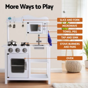 keezi kids kitchen play set wooden pretend toys cooking children cookware food