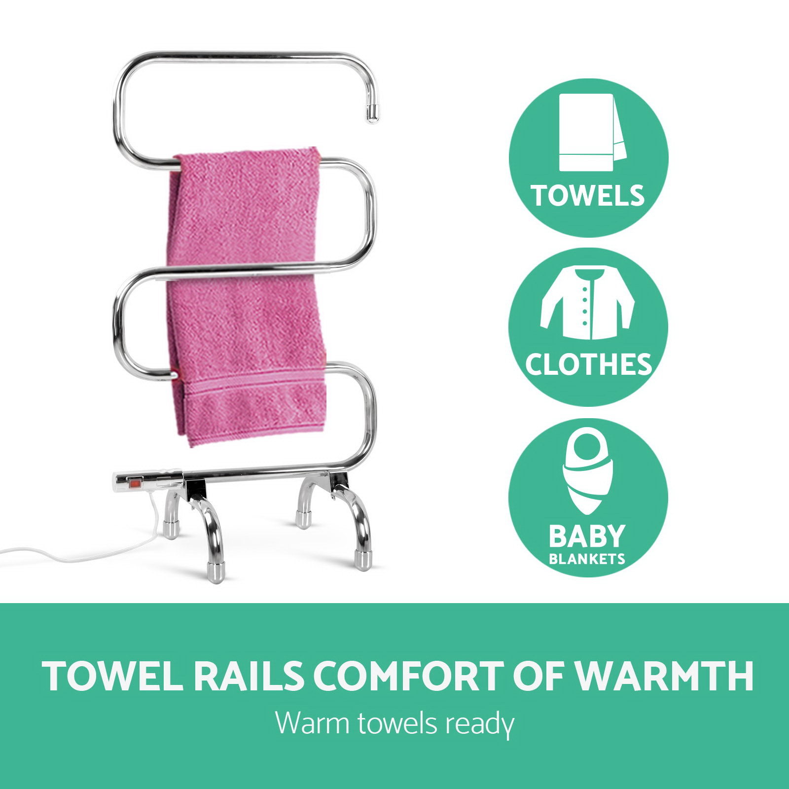 devanti electric heated towel rail rack 5 bars freestanding clothes dry warmer