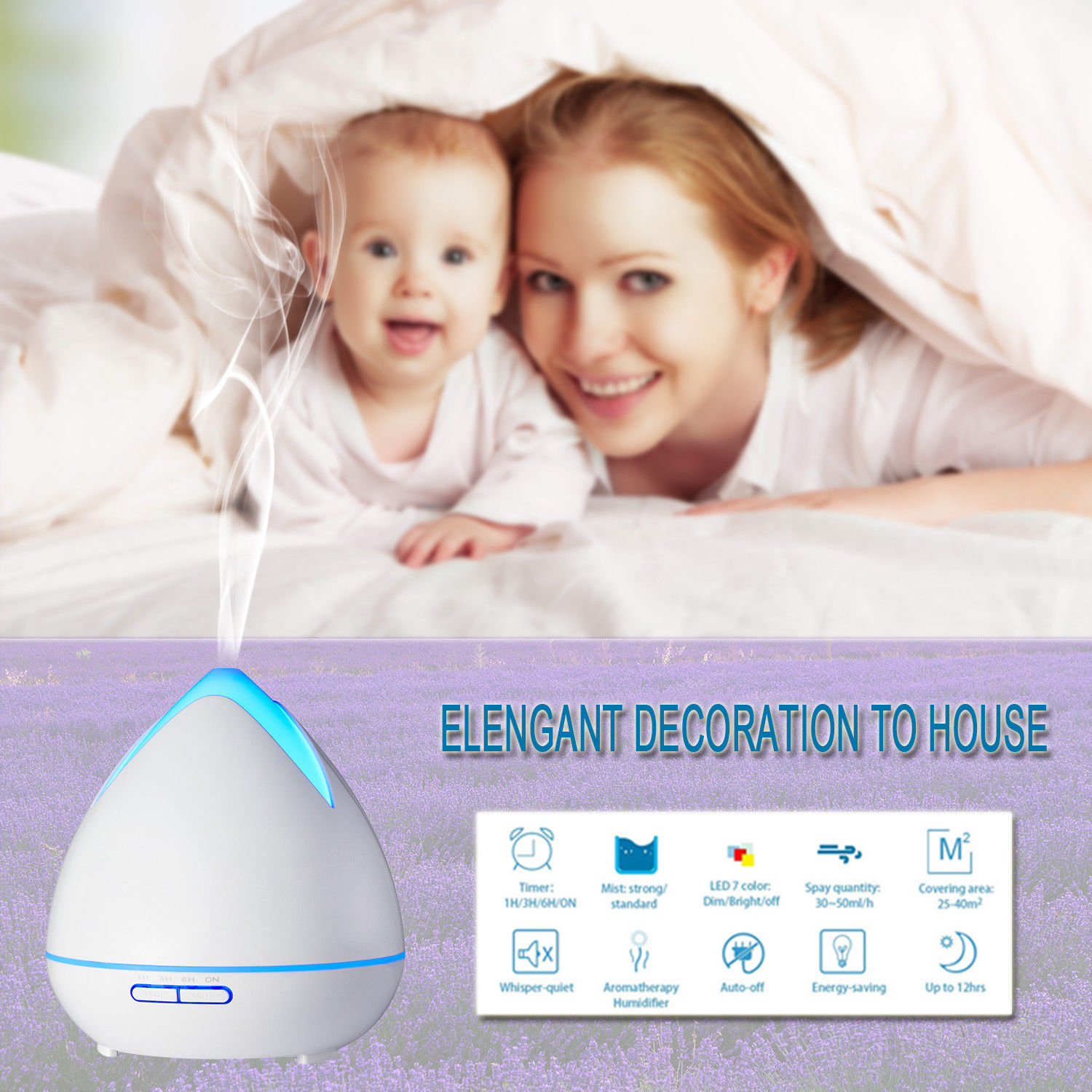 essential oils ultrasonic aromatherapy diffuser air humidifier purify 400ml white