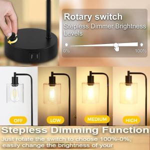 2x pack industrial table lamp with 2 usb port for bedside nightstand desk and living room office (bulb not included)