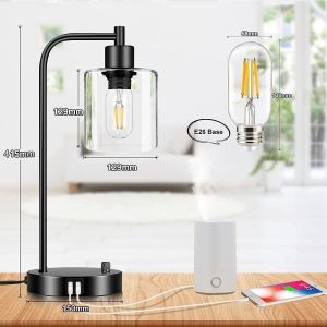 2x pack industrial table lamp with 2 usb port for bedside nightstand desk and living room office (bulb not included)
