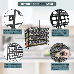 spice rack organiser with 28 spice jars, spice labels, funnel and marker for kitchen countertop