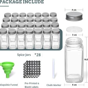 spice rack organiser with 28 spice jars, spice labels, funnel and marker for kitchen countertop