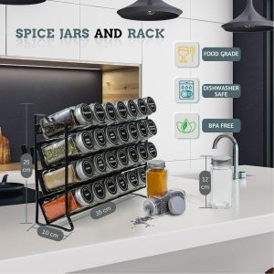 spice rack organiser with 28 spice jars, spice labels, funnel and marker for kitchen countertop