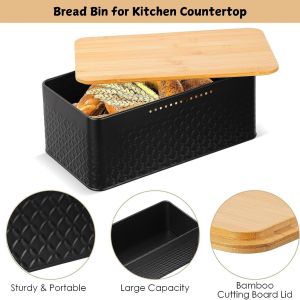 bread bin with bamboo lid used as chopping board for kitchen countertop