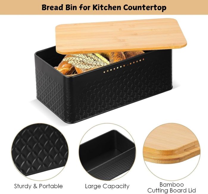 bread bin with bamboo lid used as chopping board for kitchen countertop bread bin with bamboo lid used as chopping board for kitchen countertop