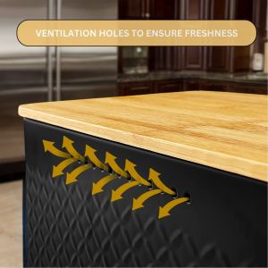 bread bin with bamboo lid used as chopping board for kitchen countertop