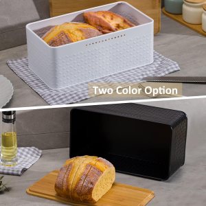 bread bin with bamboo lid used as chopping board for kitchen countertop