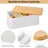 bread bin with bamboo lid used as chopping board for kitchen countertop