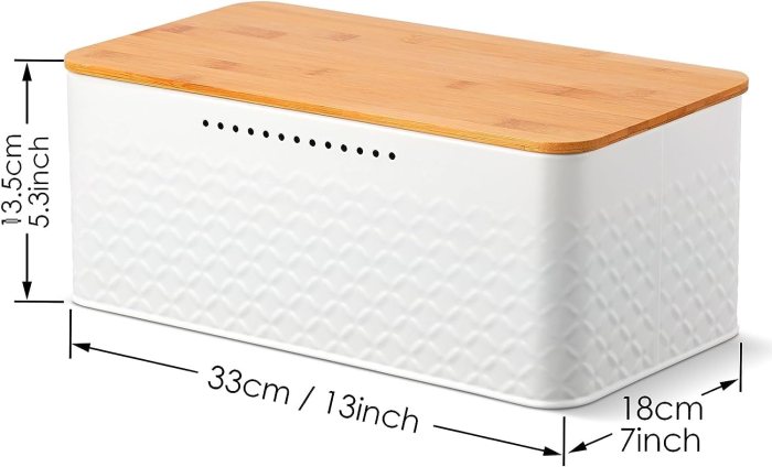 bread bin with bamboo lid used as chopping board for kitchen countertop