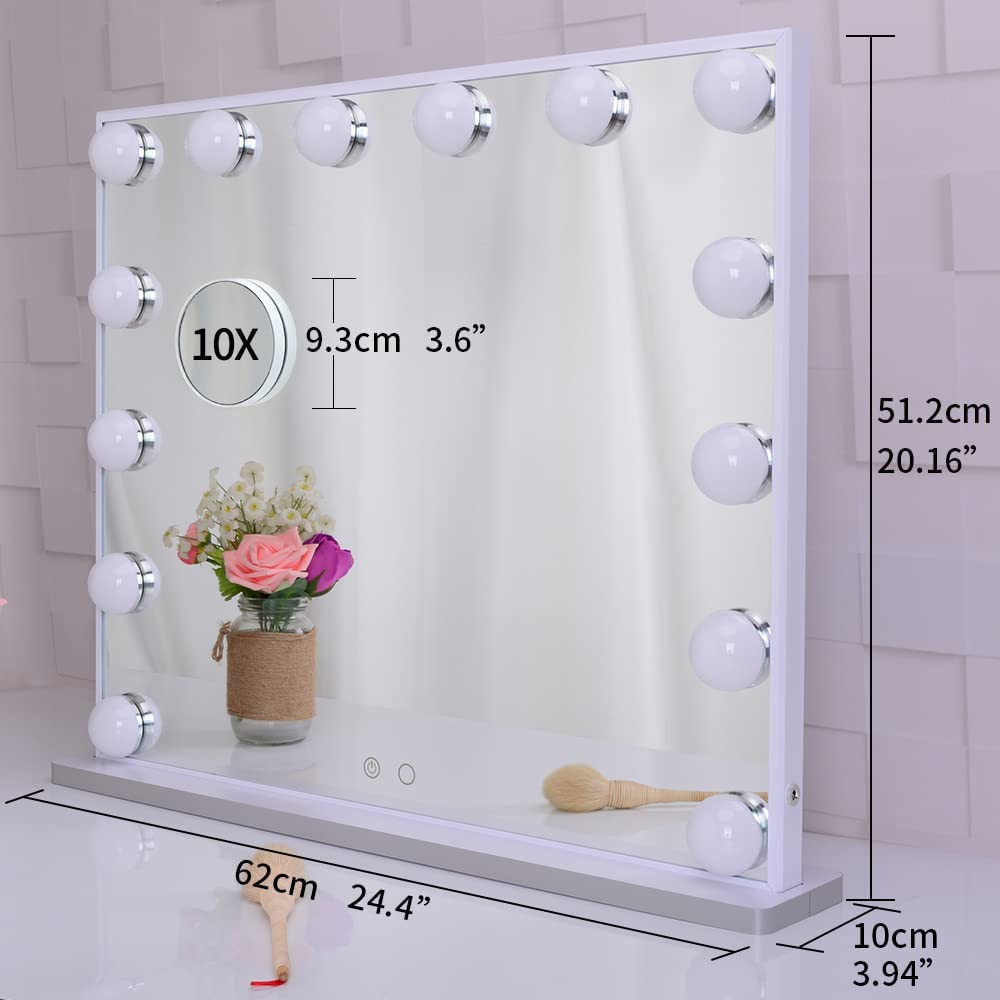 hollywood makeup vanity mirror with led lights and detachable 10x magnification mirror (white, 62 x 51 cm) hollywood makeup vanity mirror with led lights and detachable 10x magnification mirror (white, 62 x 51 cm)