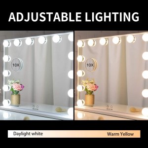 hollywood makeup vanity mirror with led lights and detachable 10x magnification mirror (white, 62 x 51 cm) hollywood makeup vanity mirror with led lights and detachable 10x magnification mirror (white, 62 x 51 cm)