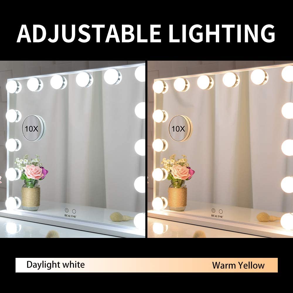 hollywood makeup vanity mirror with led lights and detachable 10x magnification mirror (white, 62 x 51 cm) hollywood makeup vanity mirror with led lights and detachable 10x magnification mirror (white, 62 x 51 cm)